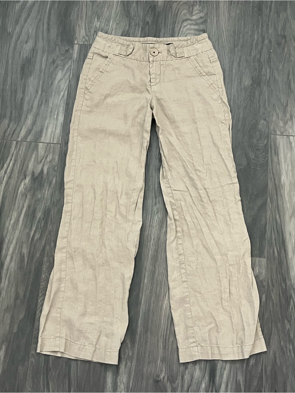 100% Linen Wide Leg Low-Rise Beige Pants | Women